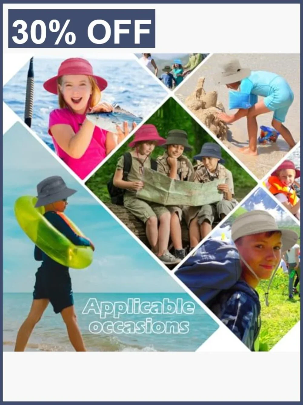 Kids UPF 50+ Bucket Hat Quick Dry Adjustable Chinstrap Sun Hat for Boys Girls